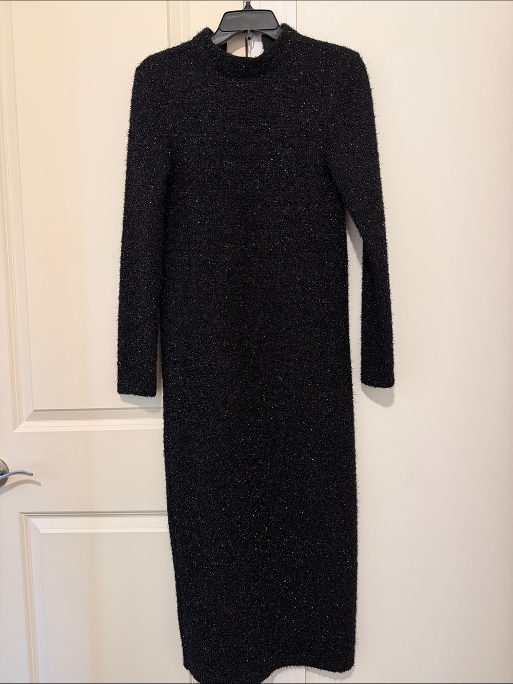 Long Sleeve Black Sparkle Midi Dress